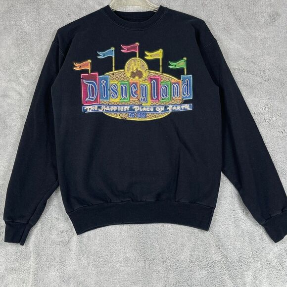 Disney Tops - Disney Sweatshirt Women Small Black Graphic The Happiest Place On Earth Pullover
